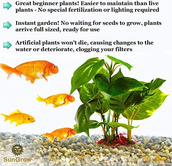 SunGrow Plastic Leaf Plant, Heavy-Duty Ceramic Base, Hiding Spot for Fish, Betta, Angelfish, Gold Fish, Frog, Python, Reptiles, Amphibians (10 Inches, 1, Count)