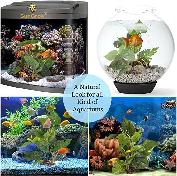 SunGrow Plastic Leaf Plant, Heavy-Duty Ceramic Base, Hiding Spot for Fish, Betta, Angelfish, Gold Fish, Frog, Python, Reptiles, Amphibians (10 Inches, 1, Count)