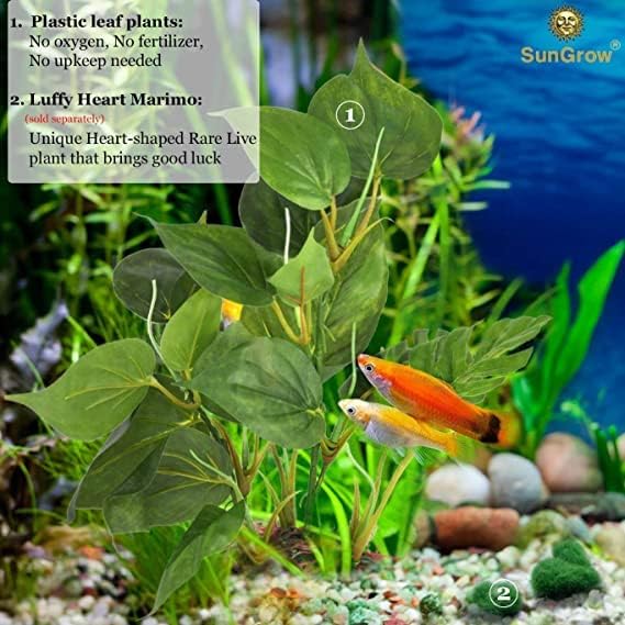 SunGrow Plastic Leaf Plant, Heavy-Duty Ceramic Base, Hiding Spot for Fish, Betta, Angelfish, Gold Fish, Frog, Python, Reptiles, Amphibians (10 Inches, 1, Count)