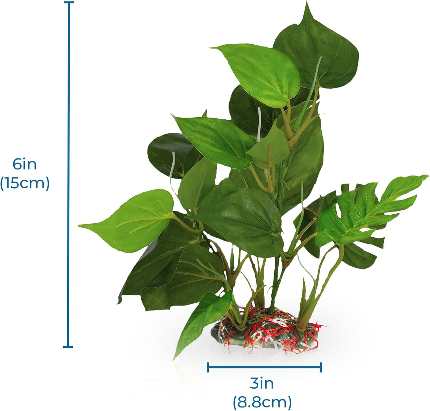 SunGrow Plastic Leaf Plant, Heavy-Duty Ceramic Base, Hiding Spot for Fish, Betta, Angelfish, Gold Fish, Frog, Python, Reptiles, Amphibians (10 Inches, 1, Count)