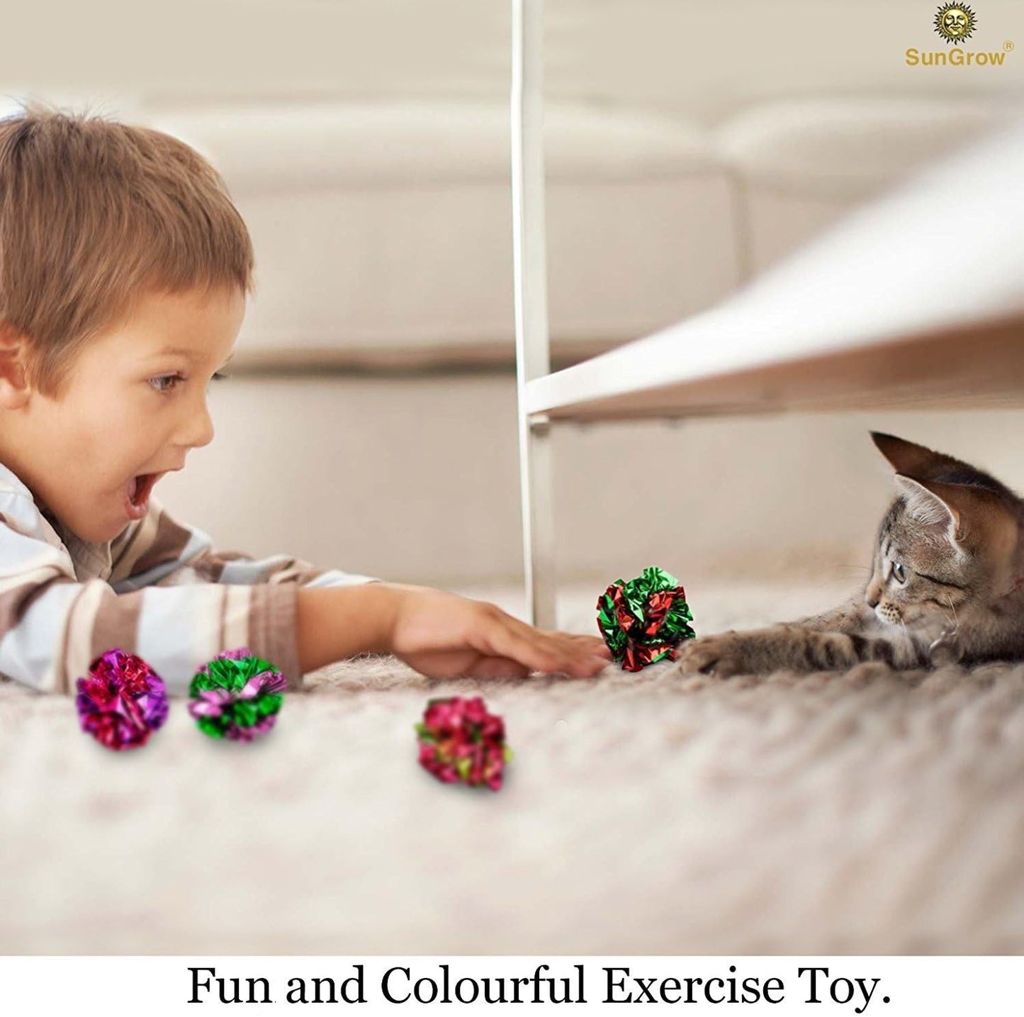 SunGrow 12 Pack Cat Crinkle Balls - 2 Inch Toys for Indoor Pets - Keep Your Feline Energetic & Excited with Vibrant Colors, Lightweight Design for Long-Lasting Fun, Perfect for Playtime