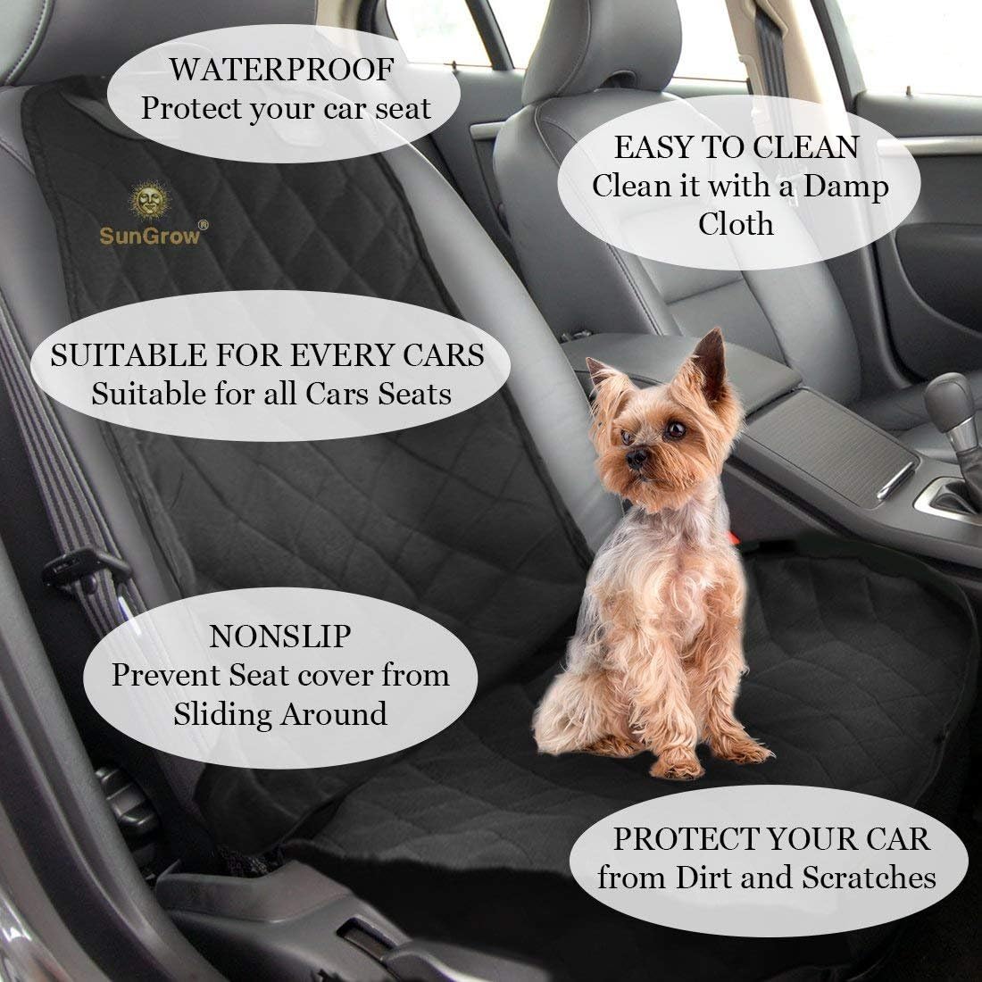 SunGrow Ferret & Dog Front Seat Car Cover, Bucket Seat Protector for Dogs, Captain Chair Seat Cover, Non-Slip Pet Car Seat Protector, Universal Fit, Washable Pet Seat Cover, Pet Travel Accessories