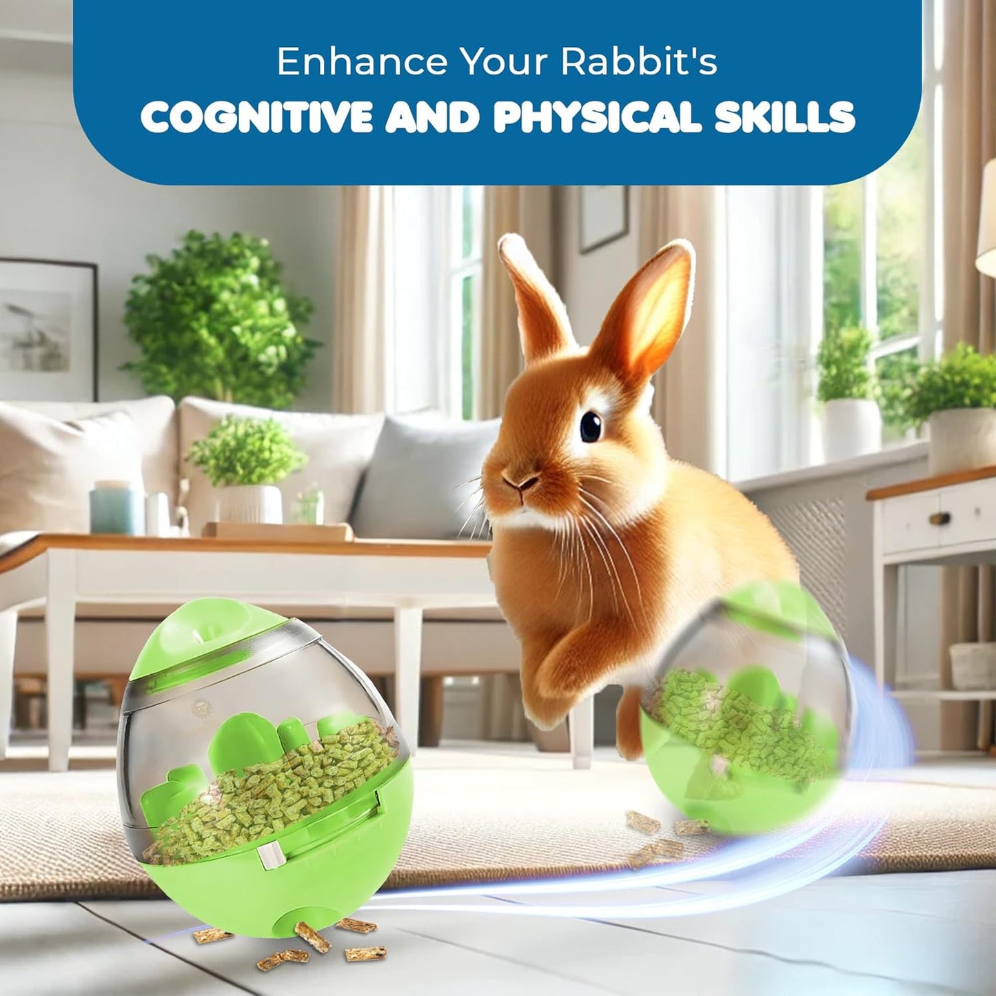 SunGrow Bunny Treat Ball, Boredom Buster Ends Naughty Chewing and Bloat, Encourages Exercise, Interactive Puzzle Feeder Ideal for Puppy, Small Dog Breeds, Pocket Pet, Rabbits, Rats, and Hamsters, 4.6”