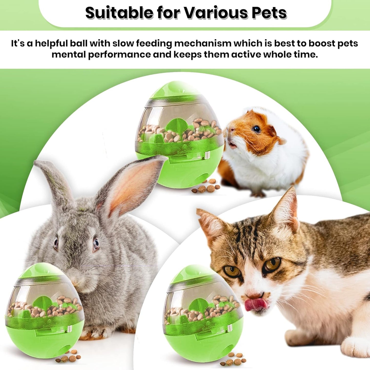 SunGrow Bunny Treat Ball, Boredom Buster Ends Naughty Chewing and Bloat, Encourages Exercise, Interactive Puzzle Feeder Ideal for Puppy, Small Dog Breeds, Pocket Pet, Rabbits, Rats, and Hamsters, 4.6”