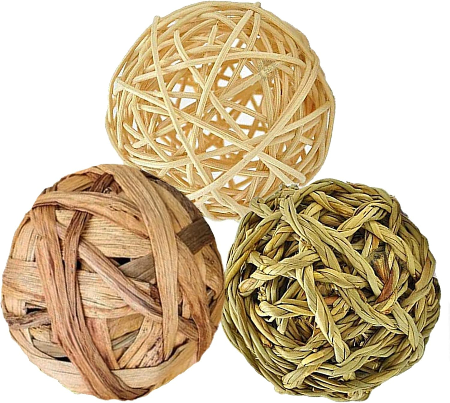 SunGrow 3 Pack Assorted Rabbit & Cat Chew Balls, Made from Seagrass, Chewable Teething Activity Toy for Pocket Pets, Healthy for Your Pet’s Gums & Teeth