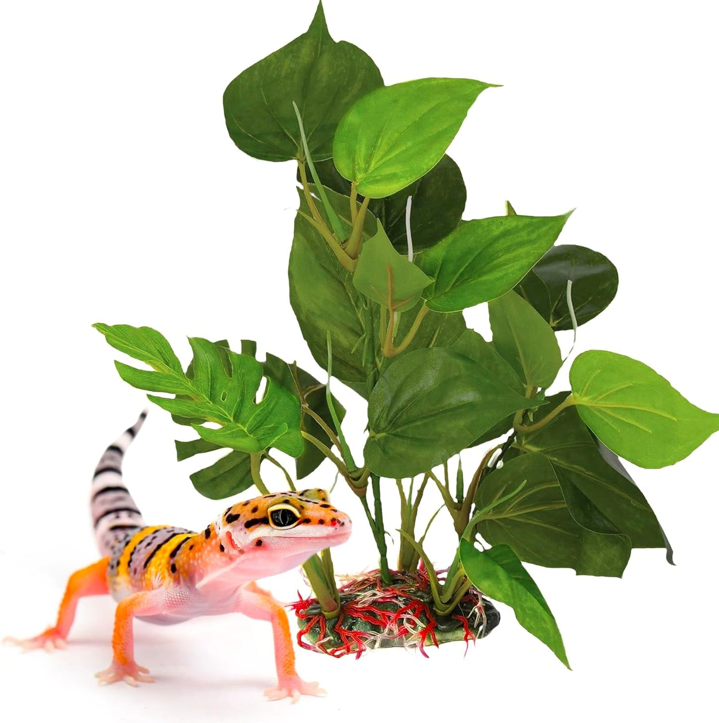 SunGrow Gecko and Snake Tank Artificial Plant for Terrarium, Decorative Plant for Tanks, Realistic Fake Plant Habitat Decor, Tank Accessories, Tropical Plant Ball Python Tank Decorative Foliage
