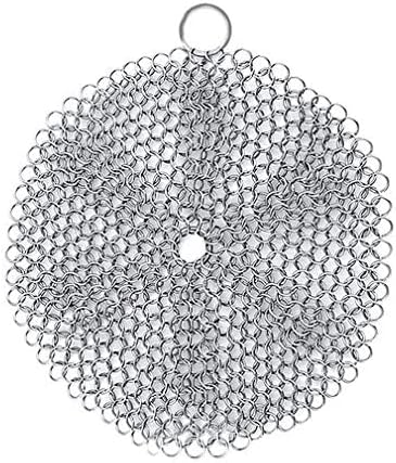 Synra Cast Iron Scrubber, 7 Inches Diameter, Round 316 Premium Stainless Steel, Lightweight, Flexible Chainmail Scrubber, Cleans Cookware with No Scratches or Residue