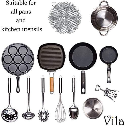 Synra Cast Iron Scrubber, 7 Inches Diameter, Round 316 Premium Stainless Steel, Lightweight, Flexible Chainmail Scrubber, Cleans Cookware with No Scratches or Residue
