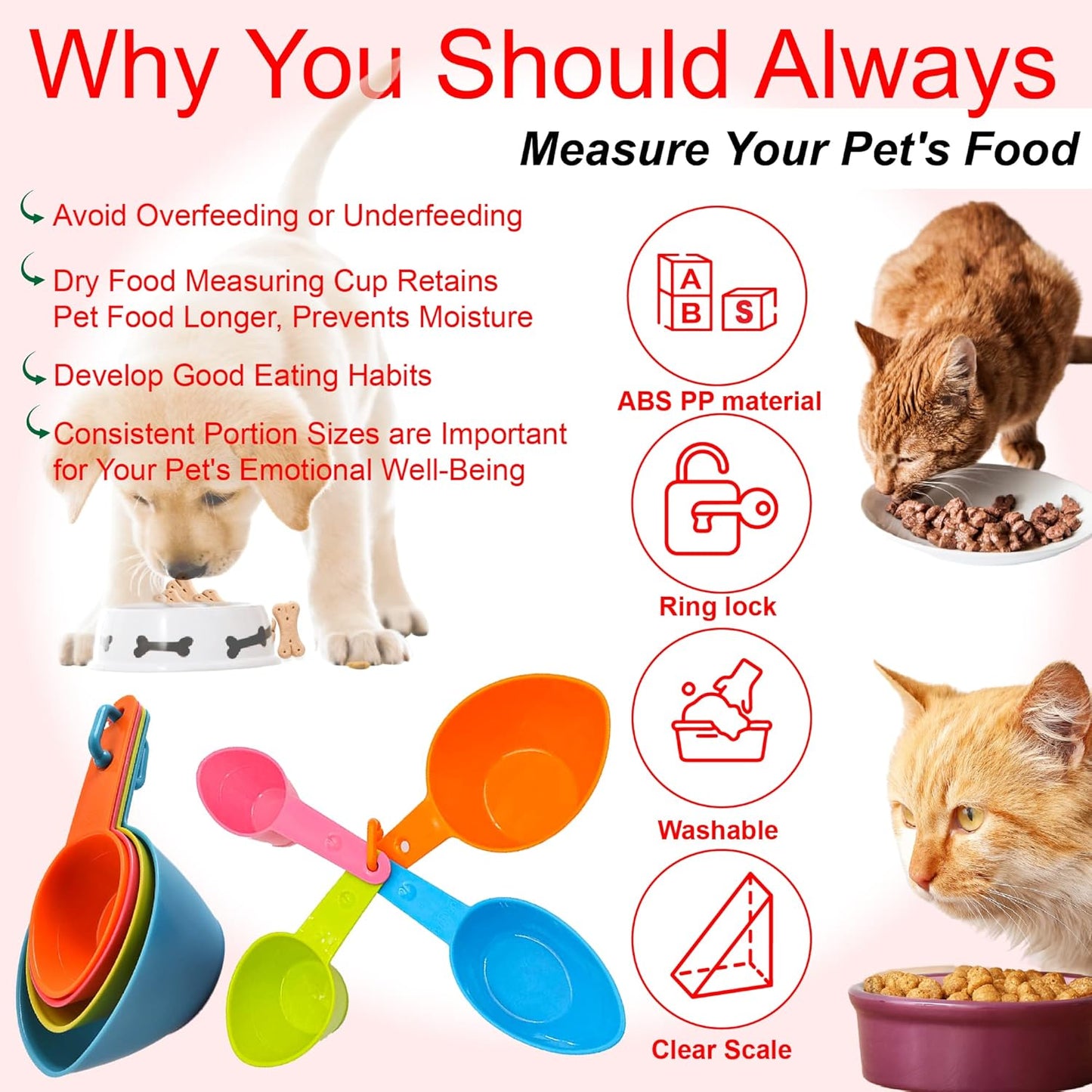 Vila Pet Food Measuring Scoop Cups, One Set to Feed Them All - Ideal for Multi-Pet Homes, Perfect Portion for Your Pets, Easy to Fill and Measure, 4pcs